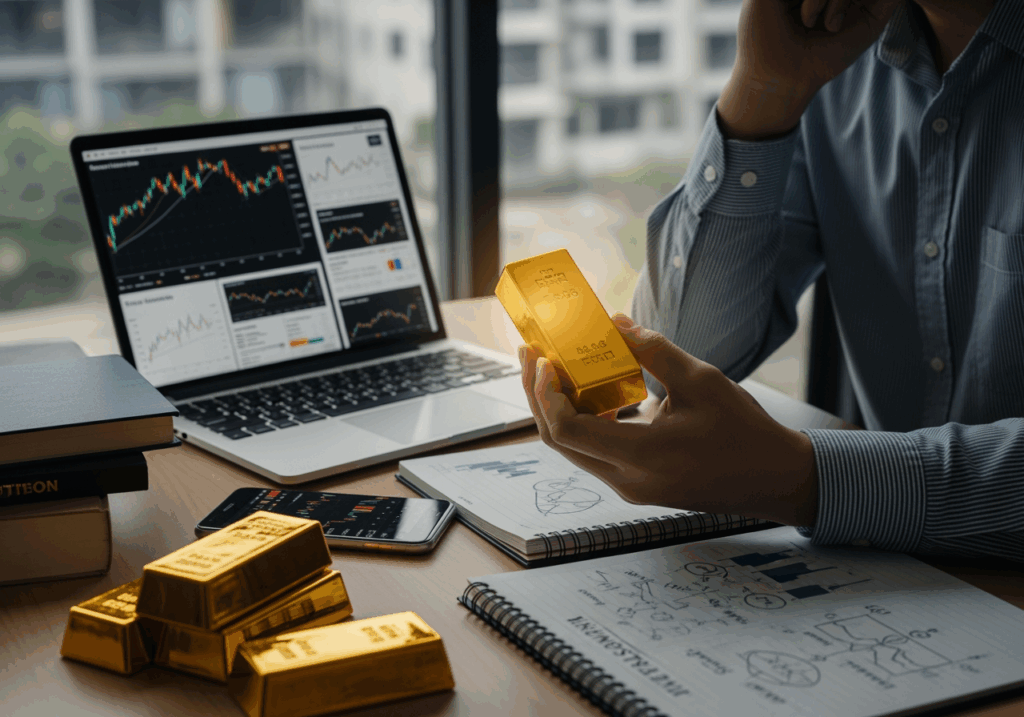 投資新手拿著金條，思考該如何購買