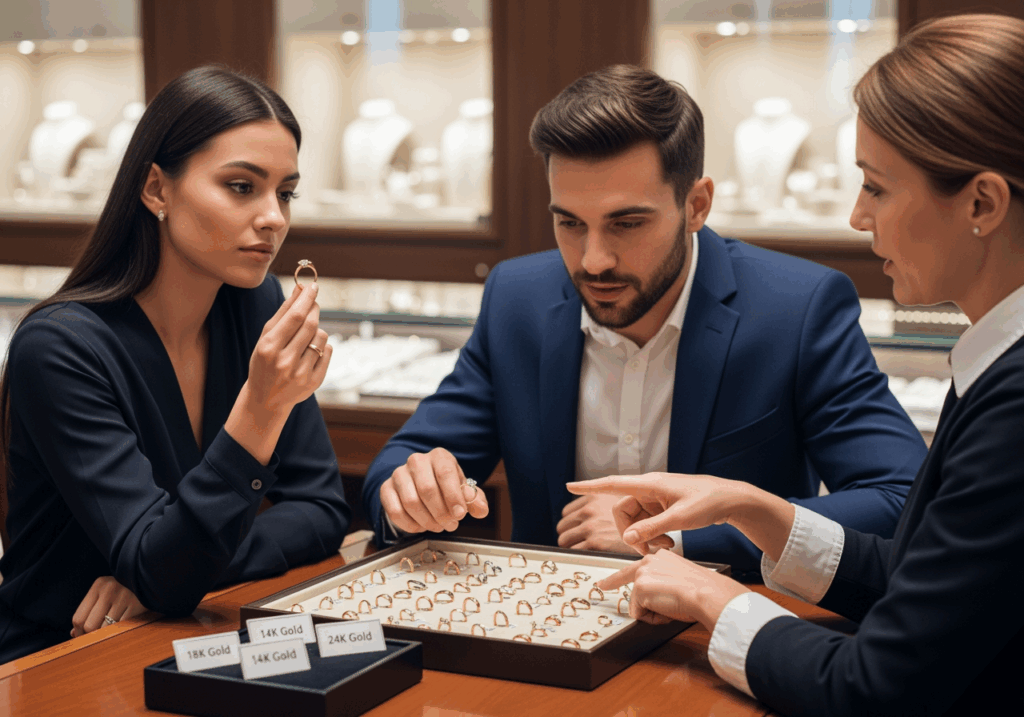 情侶挑選婚戒時猶豫K金或純金