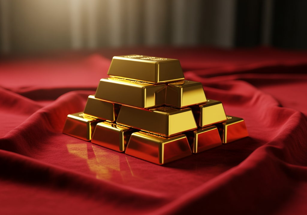 放在紅布上的金條