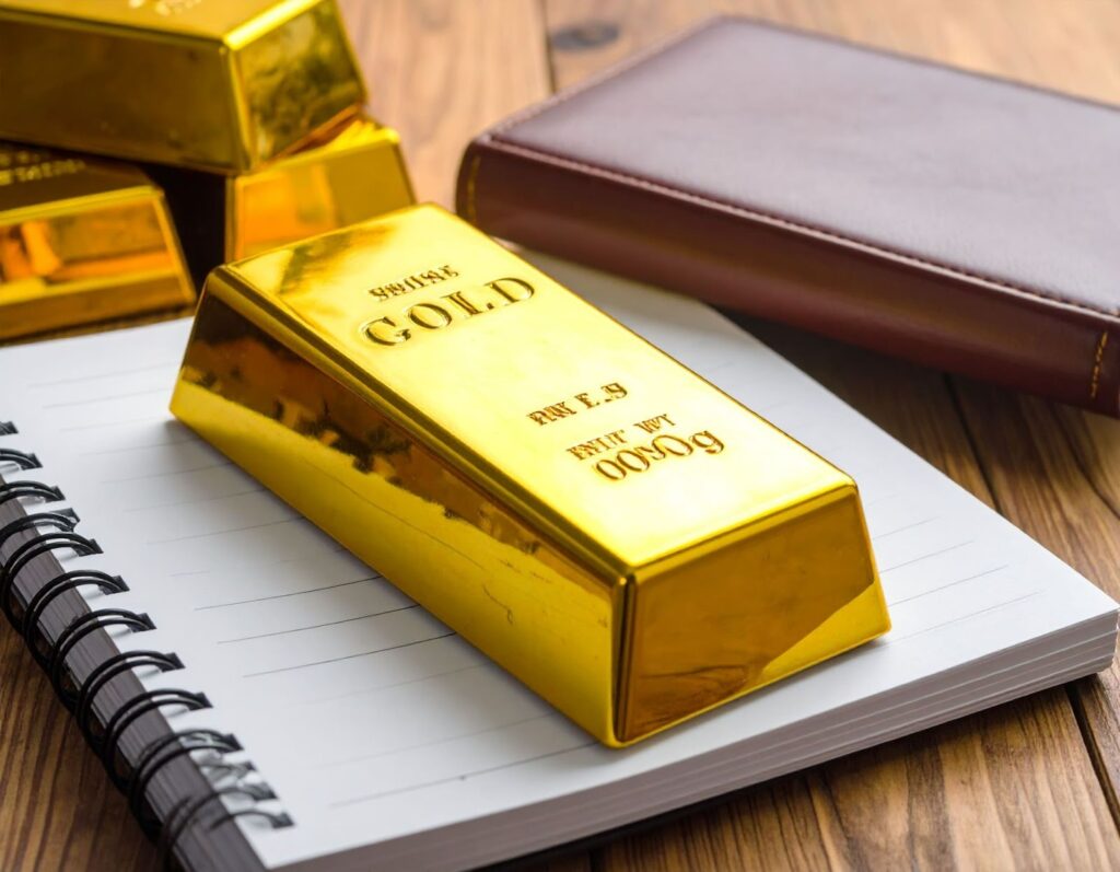 放在桌上的帳簿跟黃金金條