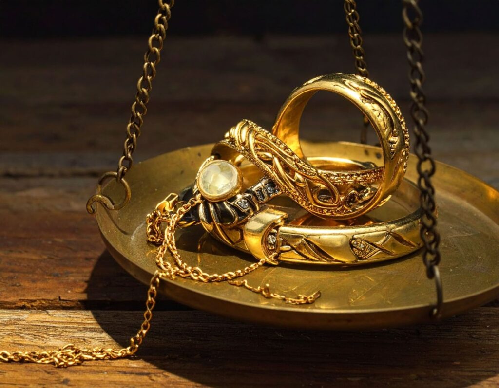 放在天秤上的金飾