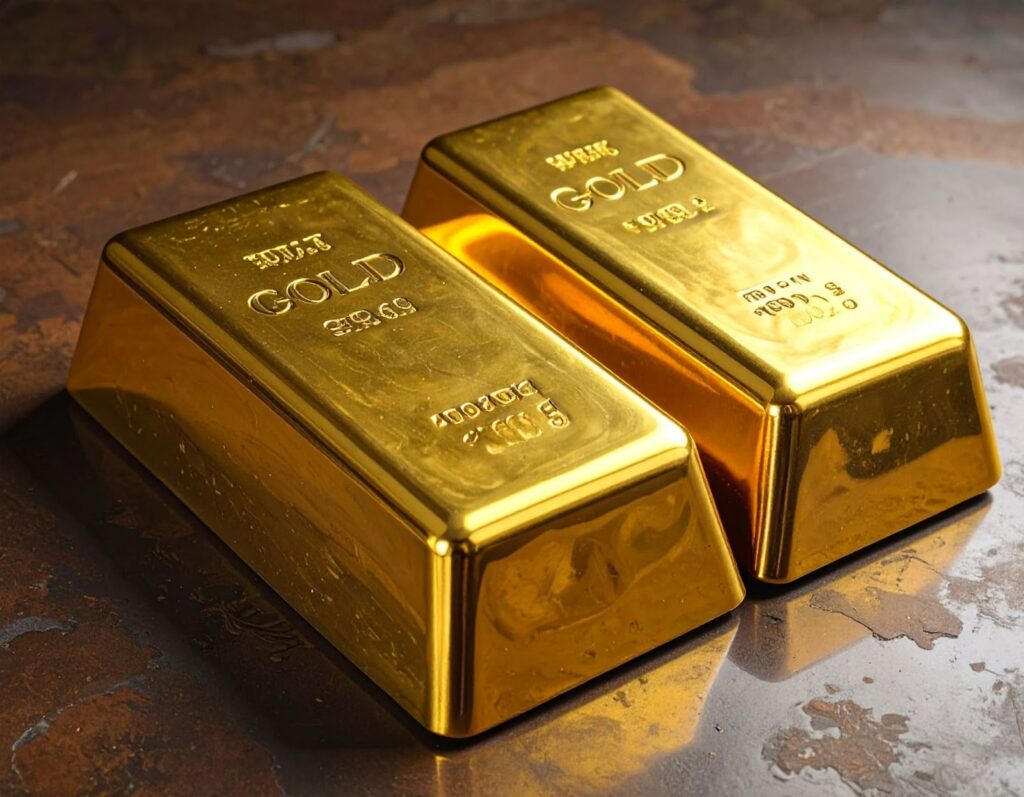 同重量標示的兩條金條並排