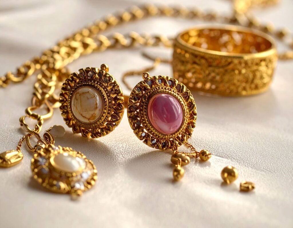 放在桌上的金飾