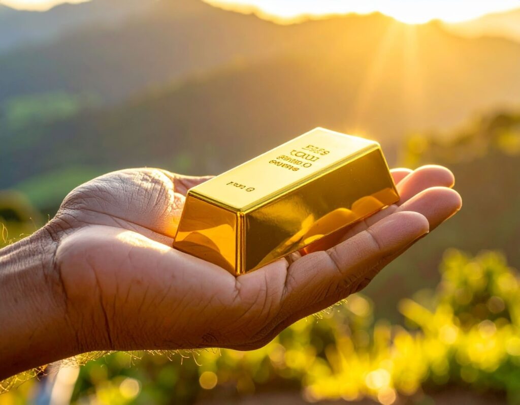 男子手上拿著金條