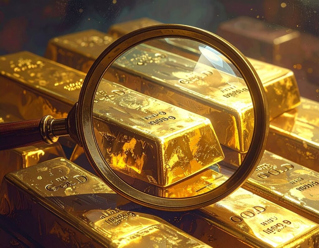 用放大鏡查看金條