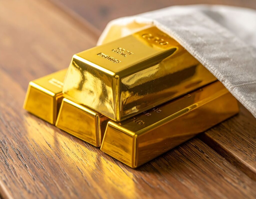 書桌近拍，金條外層包覆保護袋