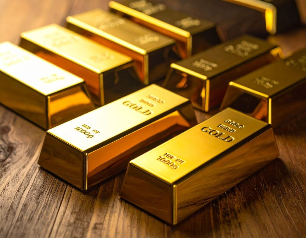 桌面上放著不同大小的金條