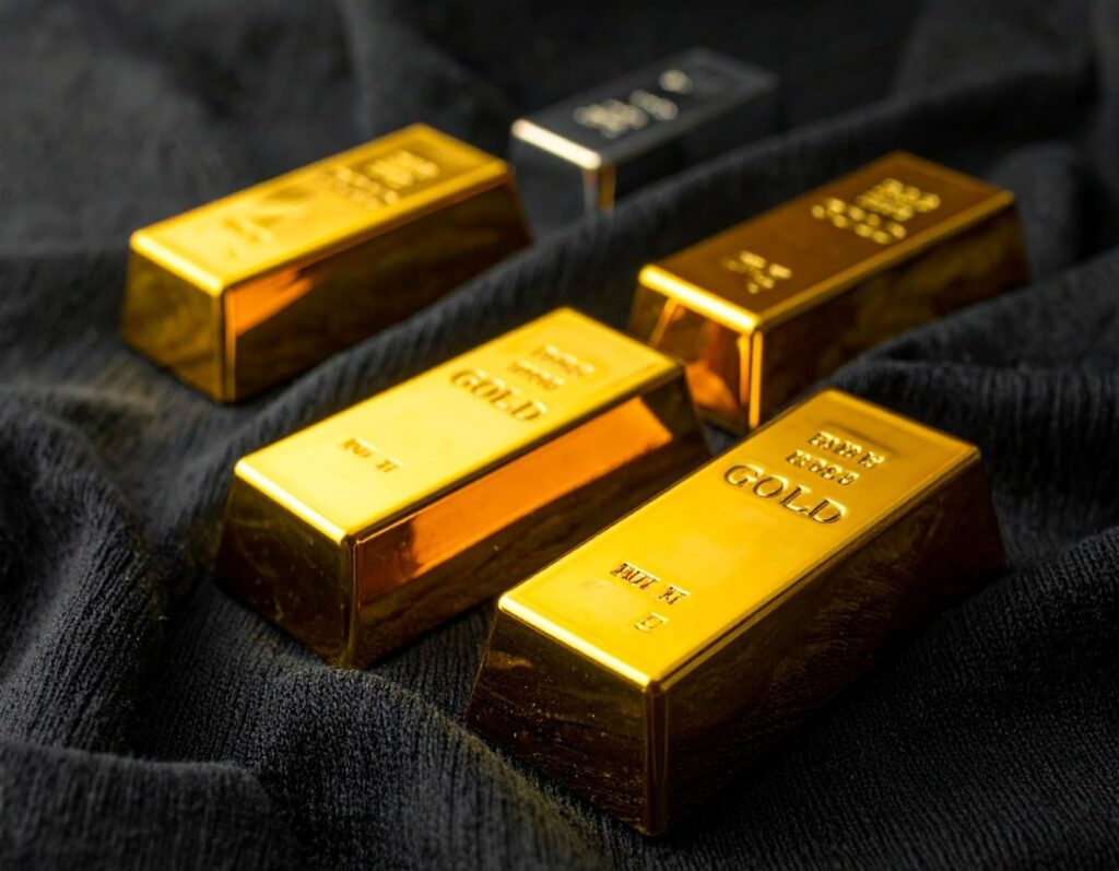 小金條放在黑色絨布上展示