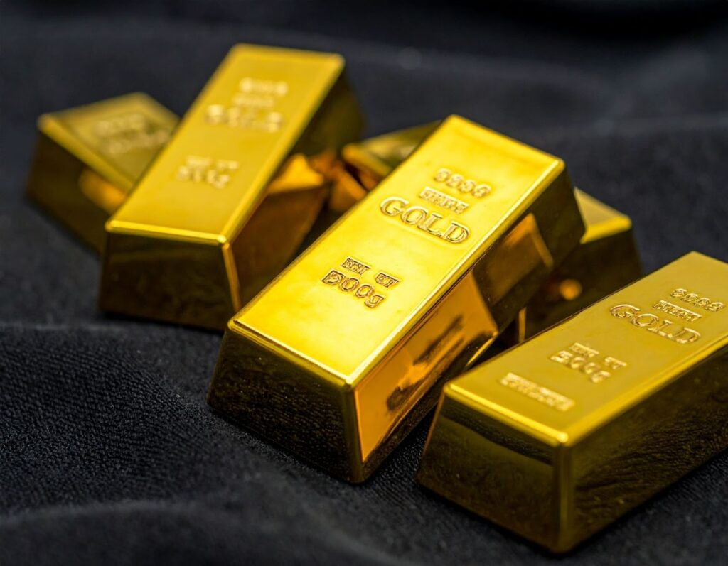 小金條放在黑色絨布上展示