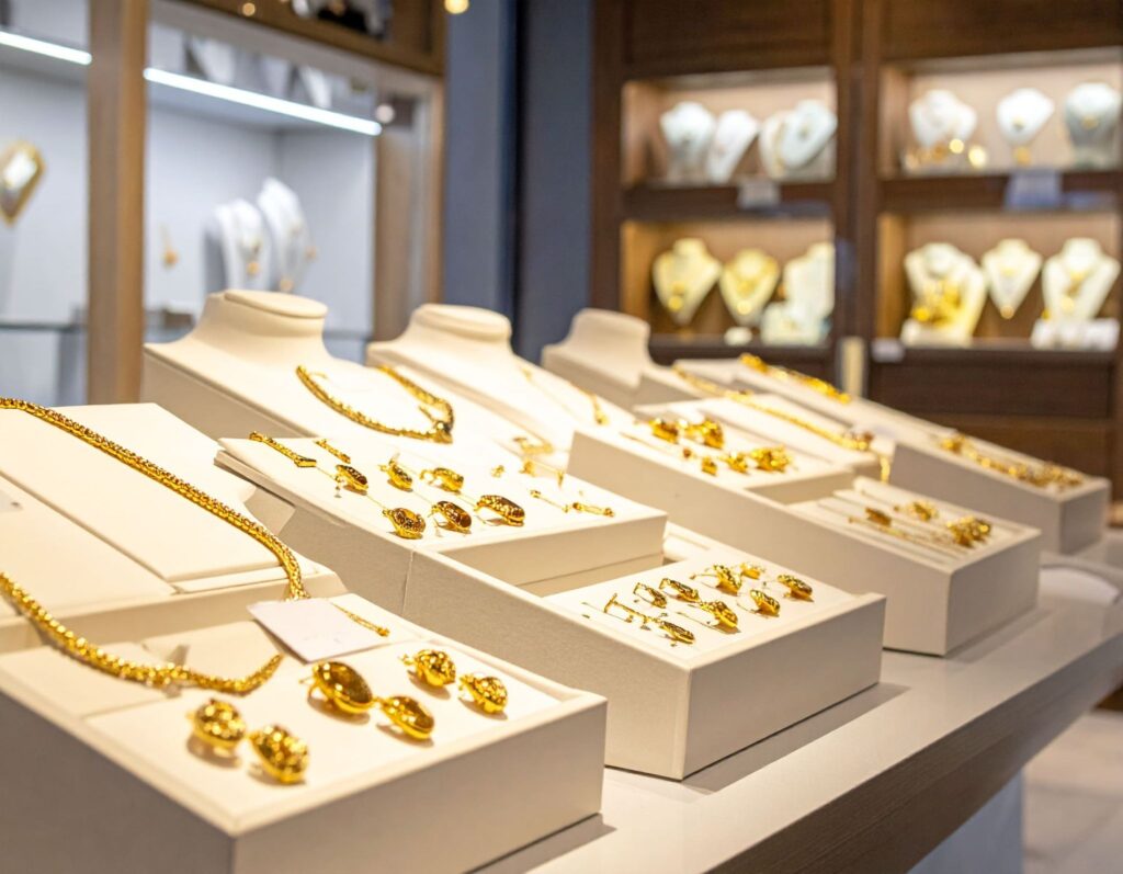 櫃台展示不同重量金飾