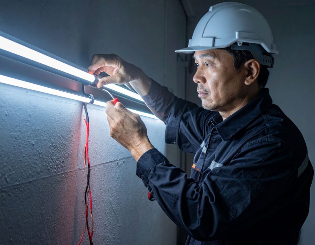 電工（亞洲人）測試燈條運作狀態