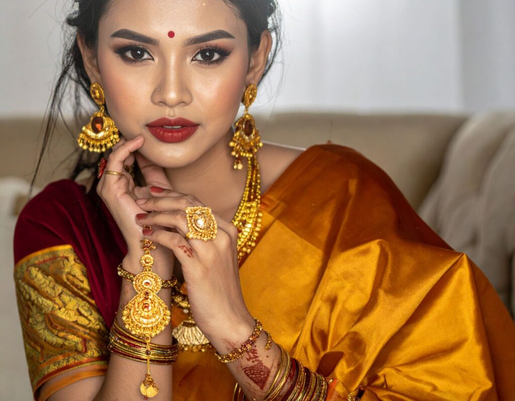 女性（亞洲人）拿著K金飾品