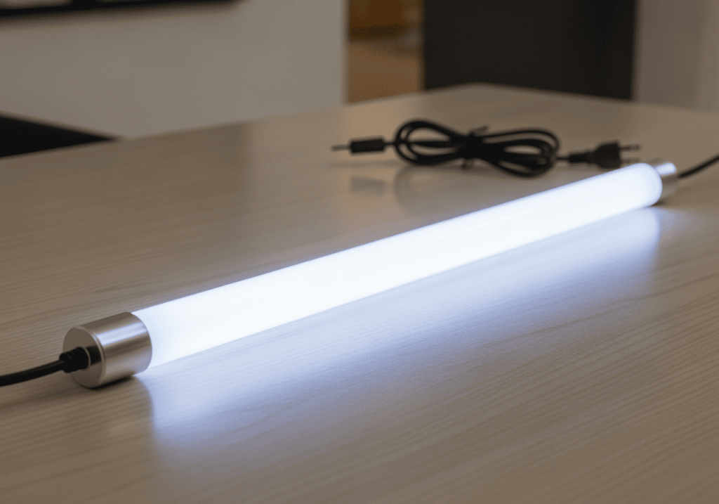 桌上放著LED燈管