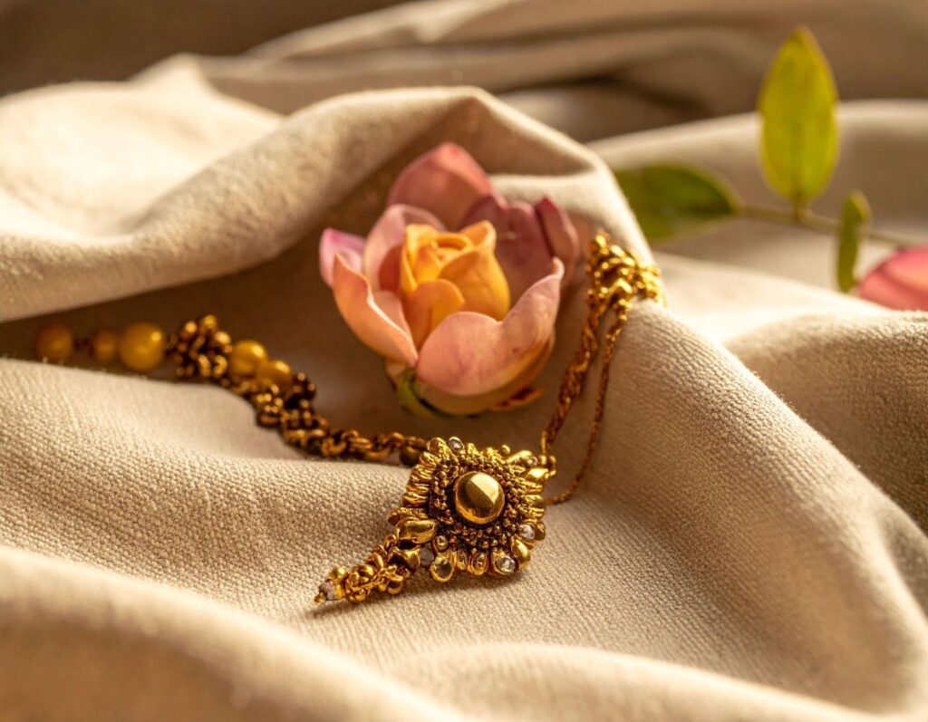 放在絨布上的金飾 